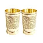 Pure Brass Mughlai Style Embossed Design Glass Tumbler
