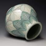 Patterned Sage Green Ceramic Vase - Image 2