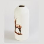 Stag Print White Ceramic Vase