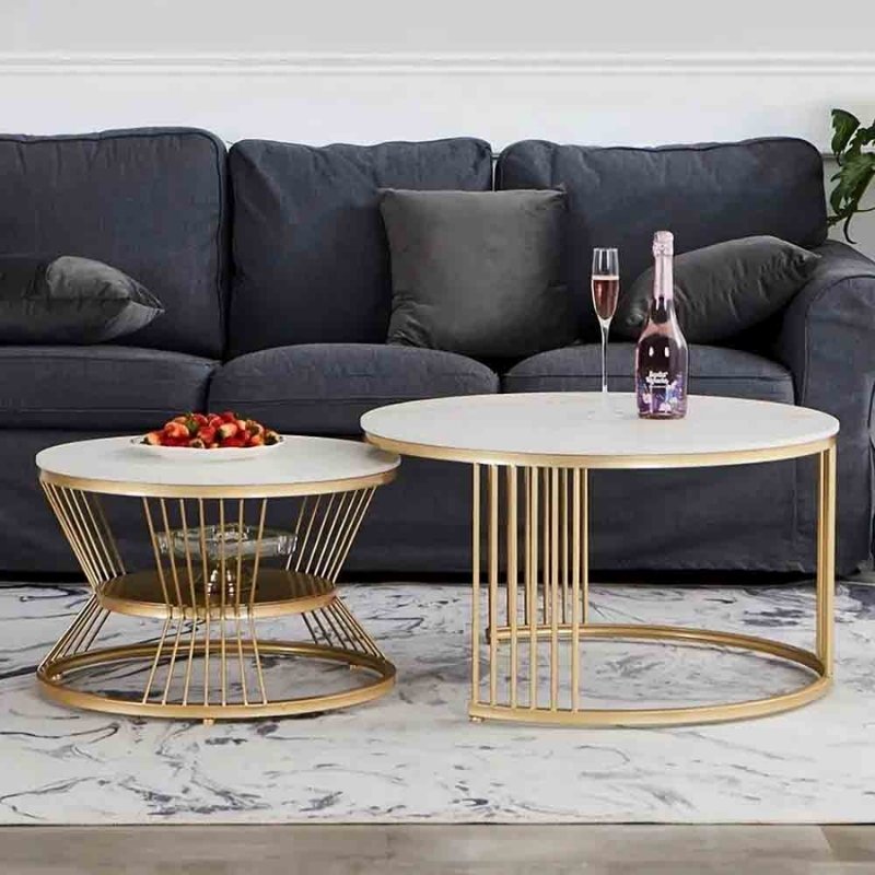 Round Gold Nesting Coffee Table Set