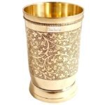 Pure Brass Mughlai Style Embossed Design Glass Tumbler - Image 2